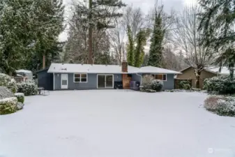 Large back yard with a huge entertainment size patio