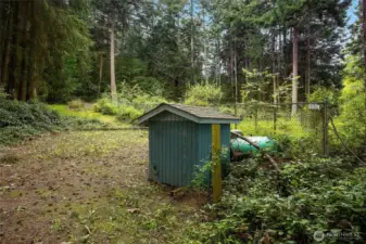 Additional 2.08 Acre lot across the street has private well, propane, fenced garden with fruit trees and RV parking