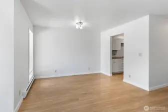 dining area leads to galley kitchen