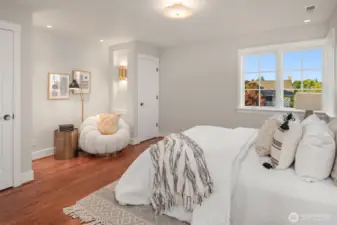 Three luxurious bedrooms upstairs, each with its own ensuite bath and deck with inspiring views.  All bedrooms include lighted closets with built-in organizers for maximum functionality.