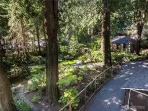 From main house fenced garden leads to artist studio and then 2nd home in the back, the large double garage is to the right.
