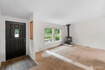 Cozy wood fireplace for chilly evenings.