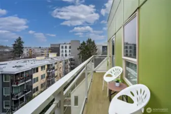 spacious deck on the quiet, cool side of the building