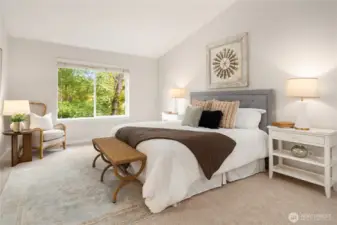This is a king sized bed with still much room to spare for the largest of bedroom furniture. A spacious walk-in closet has more than ample room for all your shoes and clothing.