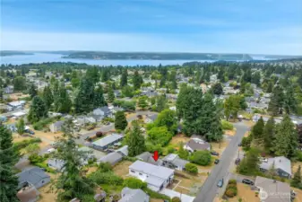 Beautiful Aerial view of the Puget Sound water view near the house