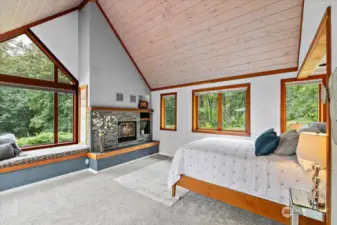 Northwest Contemporary Primary Suite with Window Seat, Cozy Fireplace, Soaring Ceilings!