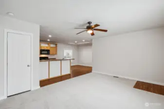 Open floor plan. This photo is taken from the living room. At the back is the dining room, ample enough for a large table