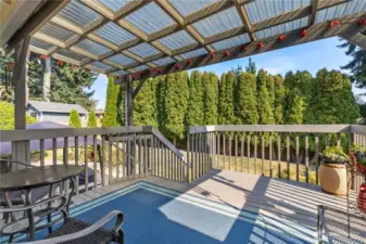 Beautiful, partially covered deck off kitchen eating space.