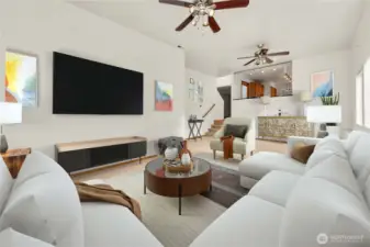 Spacious family room seamlessly connecting to a delightful backyard oasis.