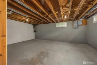 Ample basement space for storage or hobbies.