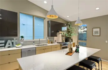 The island prep area is well lighted and ready for any baking or meal prep you may want to undertake.