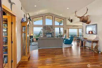 Entry with Tigerwood Floors. Enjoy views of Mount Baker and the Cascades throughout the home