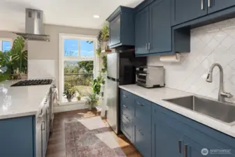 A perfect setup for extended family or guests downstairs with a Brand new, second, full kitchen with custom cherry cabinets. Large double recreation room with a gas fireplace, built-ins, with two desks-perfect for kids & homework. Huge laundry room. Relaxing steam shower. Double doors to lower decks.