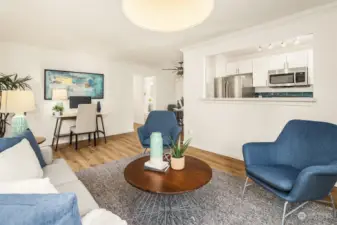 Living room showing desk area.