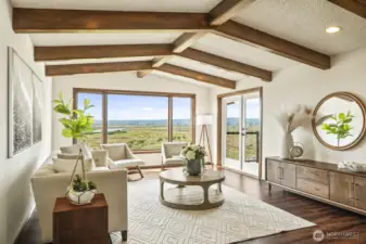 Living room has access to the large back deck.