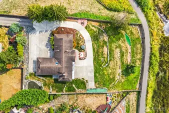 Aerial view of the property. You can see Ebey Waterfront walking trail