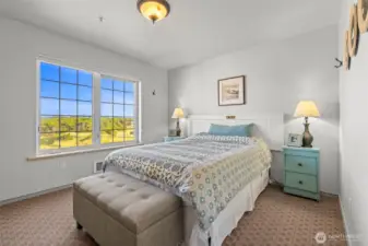 Guest bedroom is light and bright