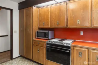 The original L-Shaped kitchen is fully functional and ideal for those who like to remodel.