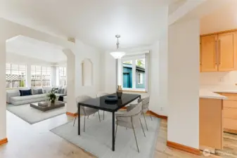 Den, dining area and kitchen.