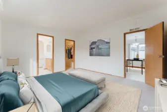 Primary bedroom has walk-in closet and and ensuite bathroom.