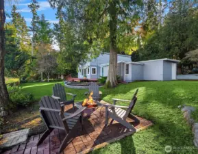 Firepit with water views for outdoor living.