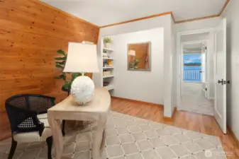 Second floor office for working from home or conversion to a playroom, home workout room, or library.