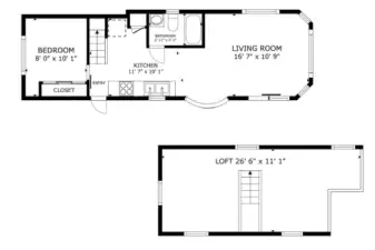 Floor plan showing main level & loft layout.