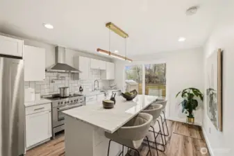 Kitchen with oversized eat-in island