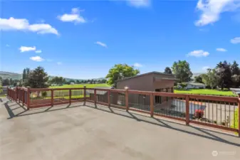 Second floor deck with view of adjacent park