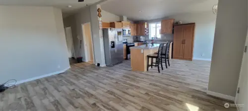 A view of the Kitchen from the Living Room.