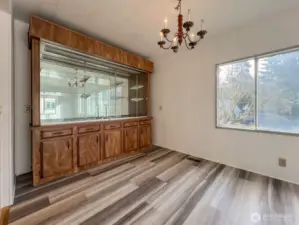 Large dining space with built in hutch.