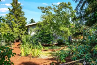 This view of the front yard from the street shows off the green thumb of the property owner.
