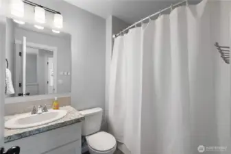 Upstairs hall bath- full tub and shower