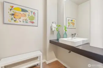 Powder room on main level.