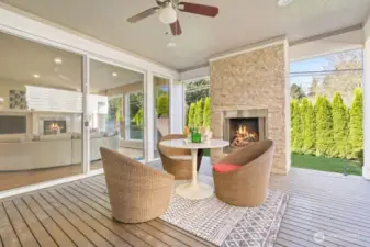 Outdoor room with gas fireplace.