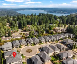 Lakemont community with Lake Sammamish in the background.