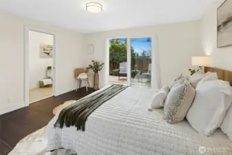 Full bathroom with pocket door.