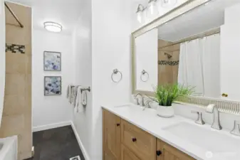 Refreshed hall bath.