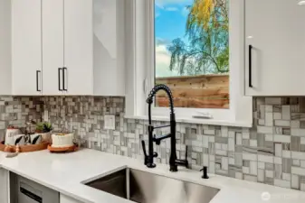 Sleek tile & crips cabinets refreshingly inviting