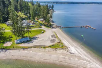 The community beach at the north end of the island.