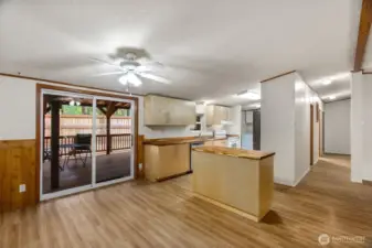 Fully remodeled kitchen including gorgeous butcher block counters, custom cabinets, and new appliances