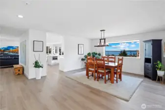 Formal dining area with Puget Sound views