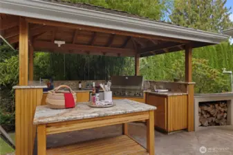 Viking BBQ, sink and refrigerator.