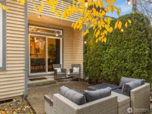 Tall trees provide separation from the neighbors while you enjoy the patio which is plumbed with gas hookups for grilling.