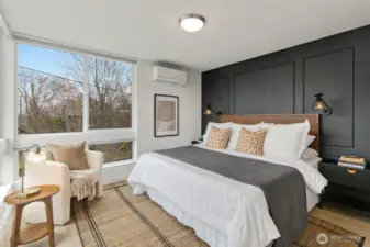 Primary bedroom. Custom blinds here, too.