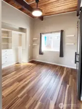 ADU bedroom with built in closet storage.