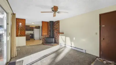 Bonus room with wood stove.