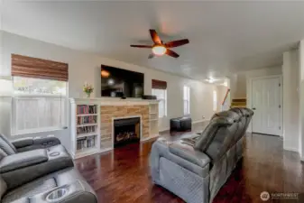 Beautifully crafted fireplace with built in s helving