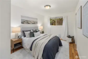 Bedroom is in the back of the building