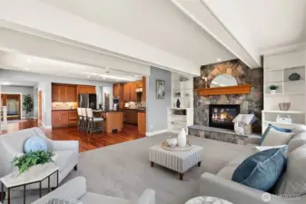 Box beam ceilings grace this warm and inviting space.